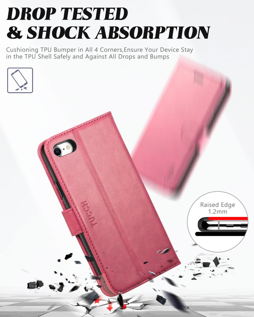 iPhone SE 2022/ iPhone 7/8/iPhone SE 2020, PU Leather 3 Card Slots Stand Magnetic Flip Folio Cover TPU Shockproof Inner Shell, Black - 7DAY'S