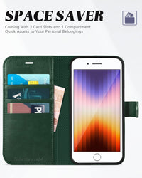 iPhone SE 2022/ iPhone 7/8/iPhone SE 2020, PU Leather 3 Card Slots Stand Magnetic Flip Folio Cover TPU Shockproof Inner Shell, Black - 7DAY'S