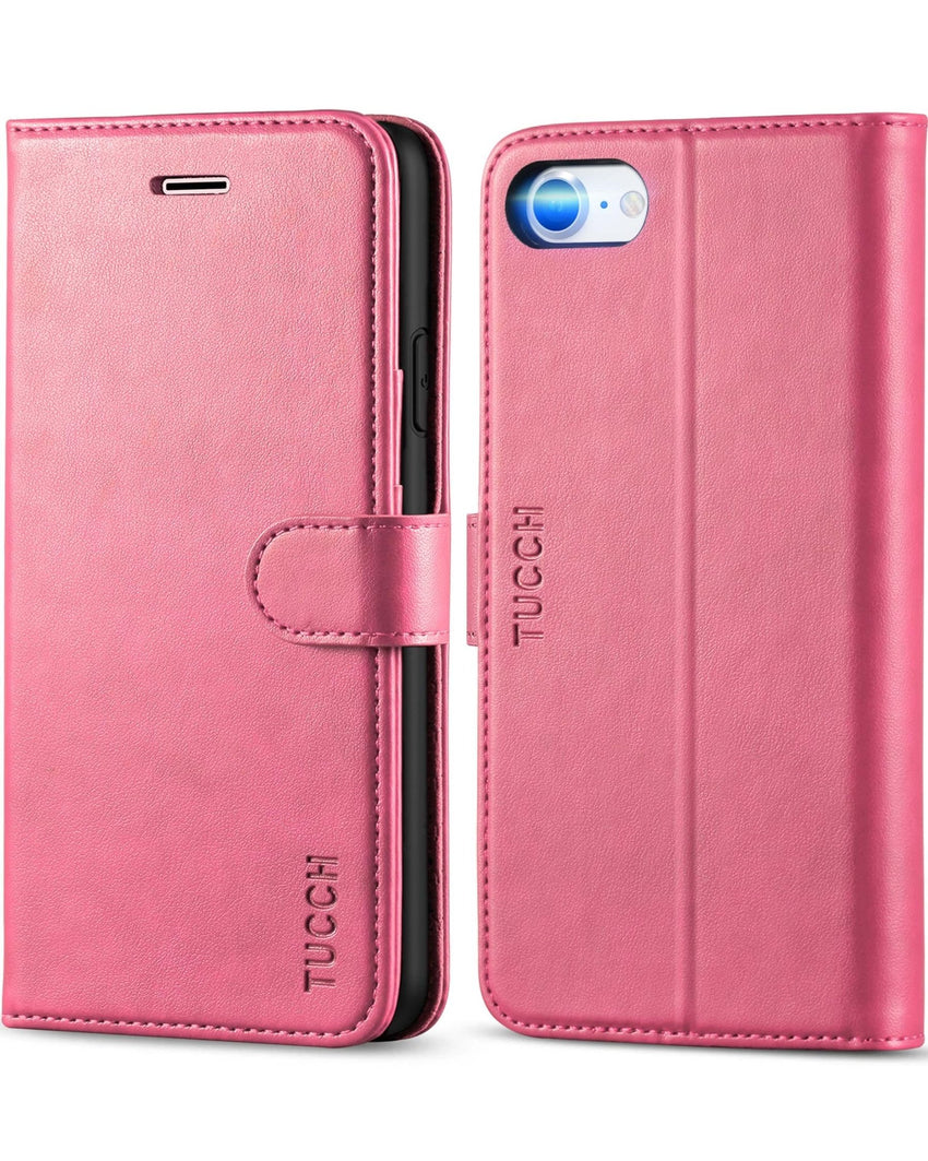 iPhone SE 2022/ iPhone 7/8/iPhone SE 2020, PU Leather 3 Card Slots Stand Magnetic Flip Folio Cover TPU Shockproof Inner Shell, Black - 7DAY'S