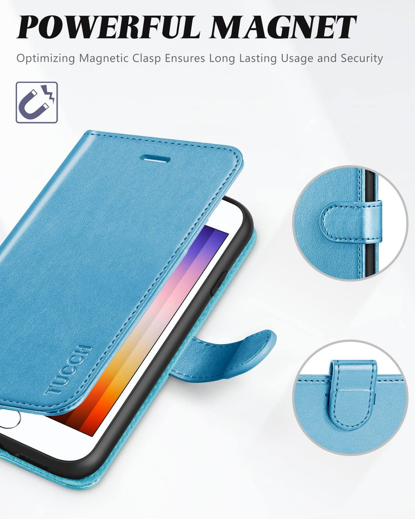 iPhone SE 2022/ iPhone 7/8/iPhone SE 2020, PU Leather 3 Card Slots Stand Magnetic Flip Folio Cover TPU Shockproof Inner Shell, Black - 7DAY'S