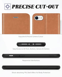 iPhone SE 2022/ iPhone 7/8/iPhone SE 2020, PU Leather 3 Card Slots Stand Magnetic Flip Folio Cover TPU Shockproof Inner Shell, Black - 7DAY'S