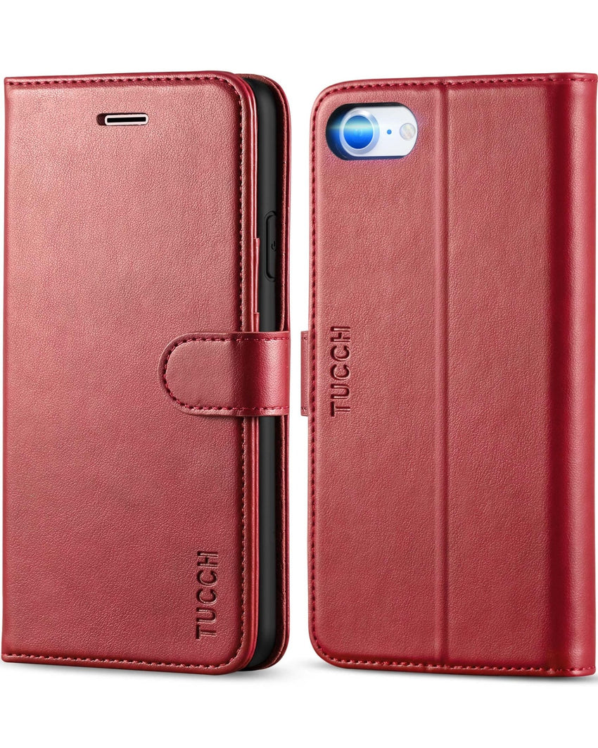 iPhone SE 2022/ iPhone 7/8/iPhone SE 2020, PU Leather 3 Card Slots Stand Magnetic Flip Folio Cover TPU Shockproof Inner Shell, Black - 7DAY'S