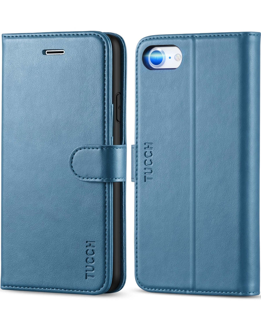 iPhone SE 2022/ iPhone 7/8/iPhone SE 2020, PU Leather 3 Card Slots Stand Magnetic Flip Folio Cover TPU Shockproof Inner Shell, Black - 7DAY'S
