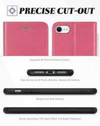 iPhone SE 2022/ iPhone 7/8/iPhone SE 2020, PU Leather 3 Card Slots Stand Magnetic Flip Folio Cover TPU Shockproof Inner Shell, Black - 7DAY'S