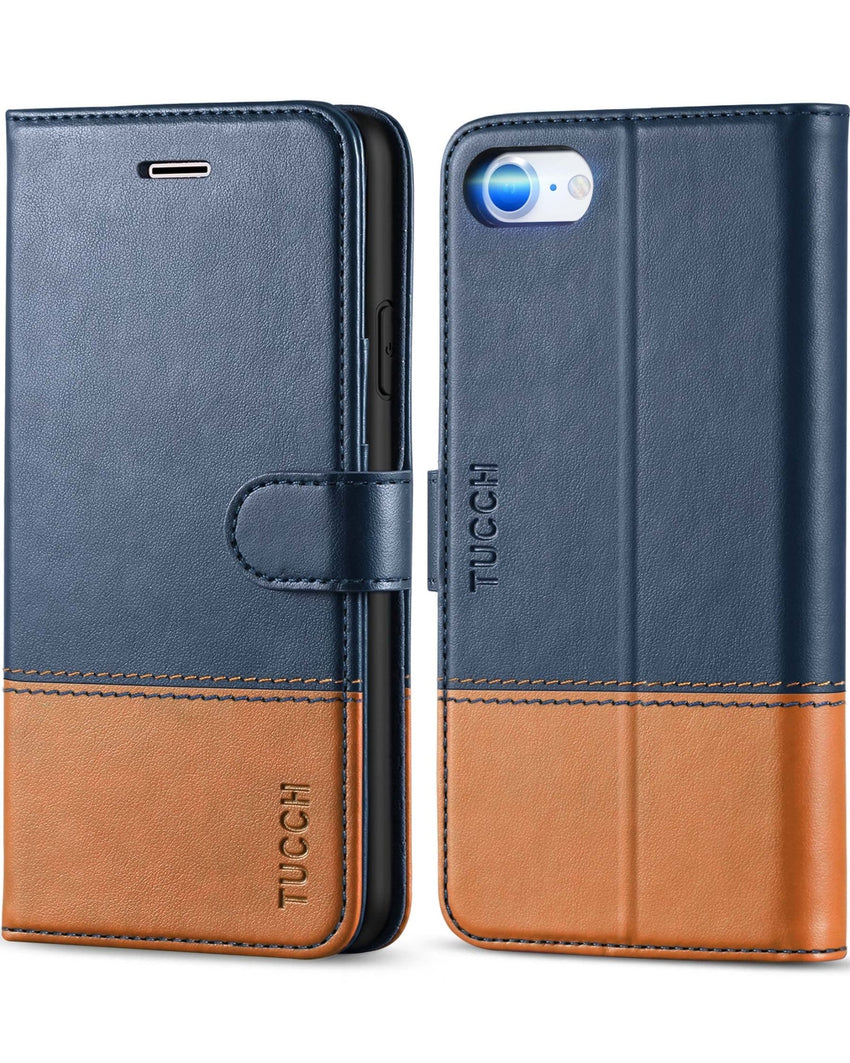 iPhone SE 2022/ iPhone 7/8/iPhone SE 2020, PU Leather 3 Card Slots Stand Magnetic Flip Folio Cover TPU Shockproof Inner Shell, Black - 7DAY'S