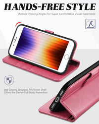 iPhone SE 2022/ iPhone 7/8/iPhone SE 2020, PU Leather 3 Card Slots Stand Magnetic Flip Folio Cover TPU Shockproof Inner Shell, Black - 7DAY'S