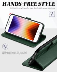 iPhone SE 2022/ iPhone 7/8/iPhone SE 2020, PU Leather 3 Card Slots Stand Magnetic Flip Folio Cover TPU Shockproof Inner Shell, Black - 7DAY'S