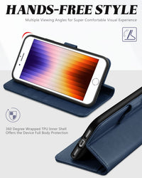 iPhone SE 2022/ iPhone 7/8/iPhone SE 2020, PU Leather 3 Card Slots Stand Magnetic Flip Folio Cover TPU Shockproof Inner Shell, Black - 7DAY'S