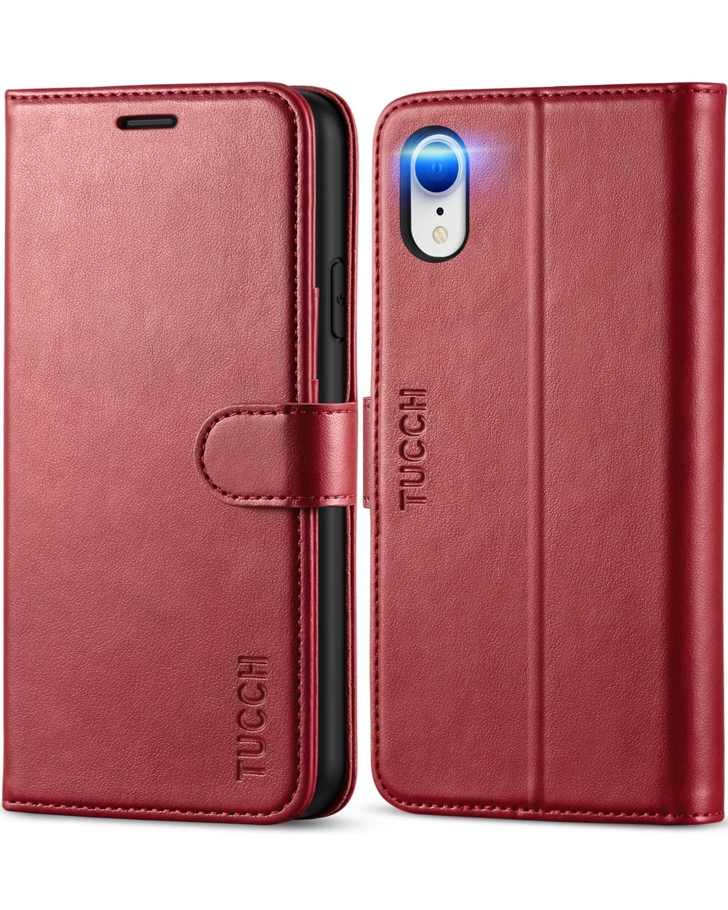 iPhone XR, Kickstand RFID Blocking Credit Card Slot PU Leather Folio Phone Cover with Wireless Charging [Shockproof TPU Shell] Compatible with iPhone XR 6.1, Black - 7DAY'S