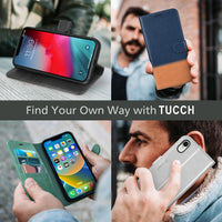 iPhone XR, Kickstand RFID Blocking Credit Card Slot PU Leather Folio Phone Cover with Wireless Charging [Shockproof TPU Shell] Compatible with iPhone XR 6.1, Black - 7DAY'S