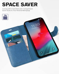 iPhone XR, Kickstand RFID Blocking Credit Card Slot PU Leather Folio Phone Cover with Wireless Charging [Shockproof TPU Shell] Compatible with iPhone XR 6.1, Black - 7DAY'S