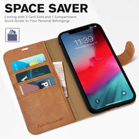 iPhone XR, Kickstand RFID Blocking Credit Card Slot PU Leather Folio Phone Cover with Wireless Charging [Shockproof TPU Shell] Compatible with iPhone XR 6.1, Black - 7DAY'S