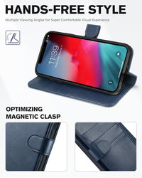 iPhone XR, Kickstand RFID Blocking Credit Card Slot PU Leather Folio Phone Cover with Wireless Charging [Shockproof TPU Shell] Compatible with iPhone XR 6.1, Black - 7DAY'S