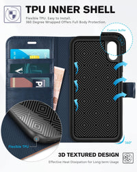 iPhone XR, Kickstand RFID Blocking Credit Card Slot PU Leather Folio Phone Cover with Wireless Charging [Shockproof TPU Shell] Compatible with iPhone XR 6.1, Black - 7DAY'S