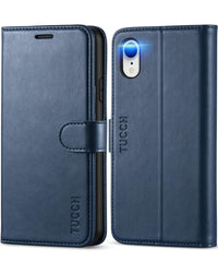 iPhone XR, Kickstand RFID Blocking Credit Card Slot PU Leather Folio Phone Cover with Wireless Charging [Shockproof TPU Shell] Compatible with iPhone XR 6.1, Black - 7DAY'S