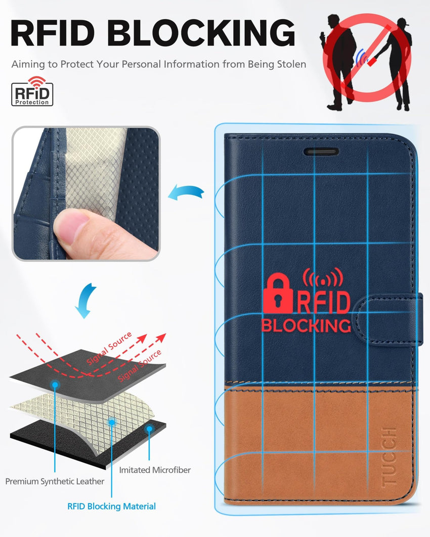 iPhone XR, Kickstand RFID Blocking Credit Card Slot PU Leather Folio Phone Cover with Wireless Charging [Shockproof TPU Shell] Compatible with iPhone XR 6.1, Black - 7DAY'S