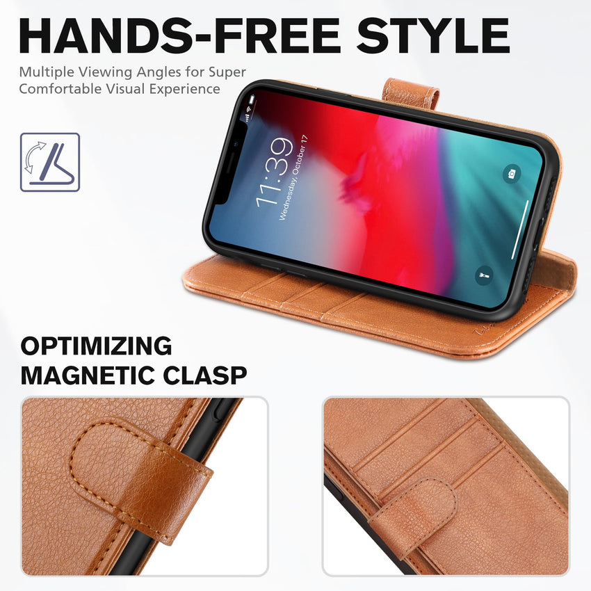 iPhone XR, Kickstand RFID Blocking Credit Card Slot PU Leather Folio Phone Cover with Wireless Charging [Shockproof TPU Shell] Compatible with iPhone XR 6.1, Black - 7DAY'S
