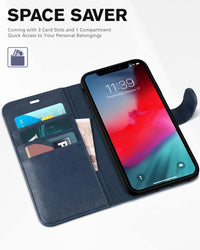 iPhone XR, Kickstand RFID Blocking Credit Card Slot PU Leather Folio Phone Cover with Wireless Charging [Shockproof TPU Shell] Compatible with iPhone XR 6.1, Black - 7DAY'S