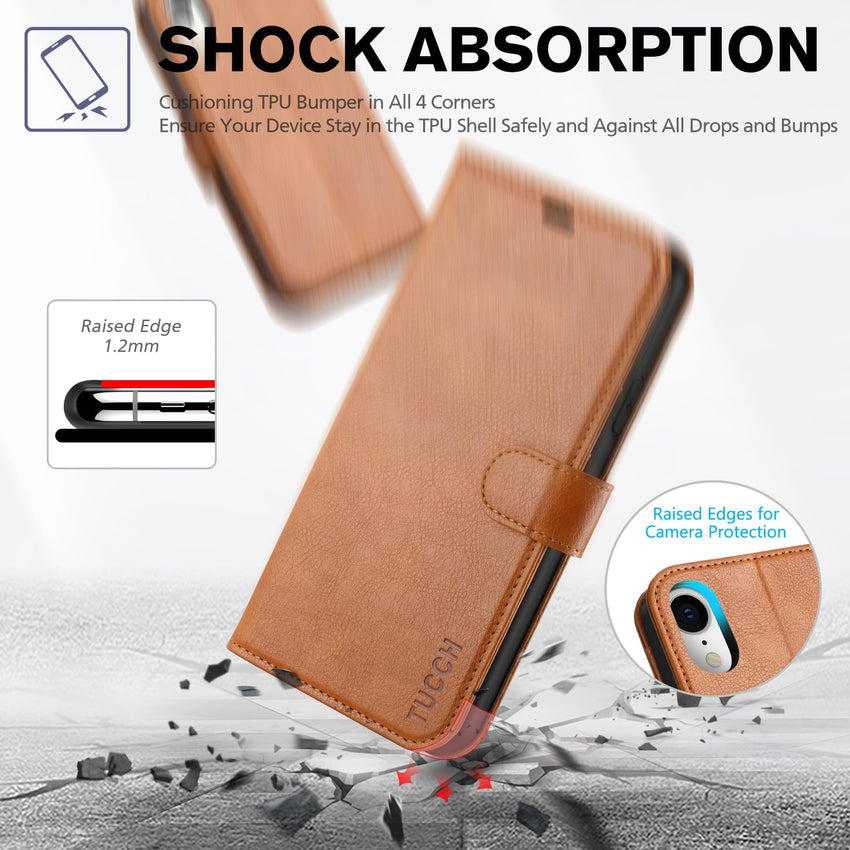 iPhone XR, Kickstand RFID Blocking Credit Card Slot PU Leather Folio Phone Cover with Wireless Charging [Shockproof TPU Shell] Compatible with iPhone XR 6.1, Black - 7DAY'S