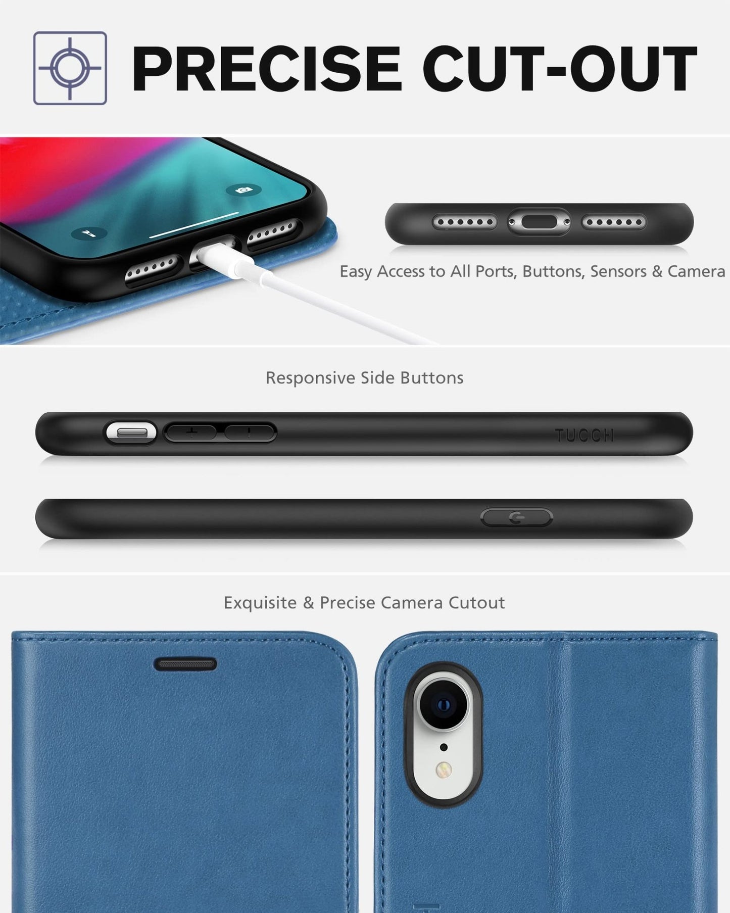 iPhone XR, Kickstand RFID Blocking Credit Card Slot PU Leather Folio Phone Cover with Wireless Charging [Shockproof TPU Shell] Compatible with iPhone XR 6.1, Black - 7DAY'S