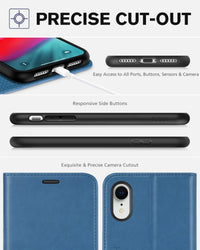 iPhone XR, Kickstand RFID Blocking Credit Card Slot PU Leather Folio Phone Cover with Wireless Charging [Shockproof TPU Shell] Compatible with iPhone XR 6.1, Black - 7DAY'S