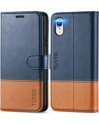 iPhone XR, Kickstand RFID Blocking Credit Card Slot PU Leather Folio Phone Cover with Wireless Charging [Shockproof TPU Shell] Compatible with iPhone XR 6.1, Black - 7DAY'S