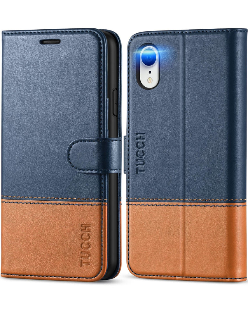 iPhone XR, Kickstand RFID Blocking Credit Card Slot PU Leather Folio Phone Cover with Wireless Charging [Shockproof TPU Shell] Compatible with iPhone XR 6.1, Black - 7DAY'S