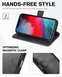 iPhone XR, Kickstand RFID Blocking Credit Card Slot PU Leather Folio Phone Cover with Wireless Charging [Shockproof TPU Shell] Compatible with iPhone XR 6.1, Black - 7DAY'S