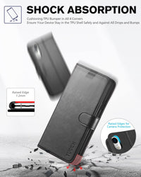iPhone XR, Kickstand RFID Blocking Credit Card Slot PU Leather Folio Phone Cover with Wireless Charging [Shockproof TPU Shell] Compatible with iPhone XR 6.1, Black - 7DAY'S