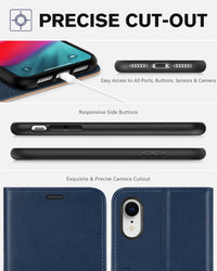 iPhone XR, Kickstand RFID Blocking Credit Card Slot PU Leather Folio Phone Cover with Wireless Charging [Shockproof TPU Shell] Compatible with iPhone XR 6.1, Black - 7DAY'S