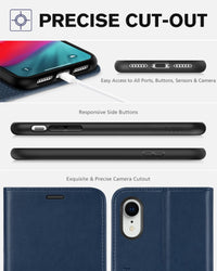 iPhone XR, Kickstand RFID Blocking Credit Card Slot PU Leather Folio Phone Cover with Wireless Charging [Shockproof TPU Shell] Compatible with iPhone XR 6.1, Black - 7DAY'S