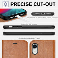 iPhone XR, Kickstand RFID Blocking Credit Card Slot PU Leather Folio Phone Cover with Wireless Charging [Shockproof TPU Shell] Compatible with iPhone XR 6.1, Black - 7DAY'S