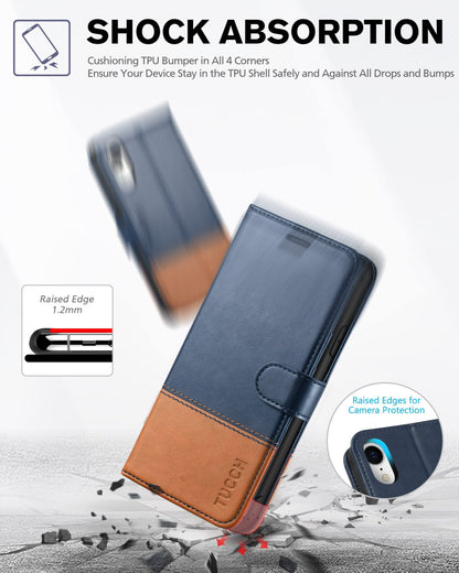 iPhone XR, Kickstand RFID Blocking Credit Card Slot PU Leather Folio Phone Cover with Wireless Charging [Shockproof TPU Shell] Compatible with iPhone XR 6.1, Black - 7DAY'S