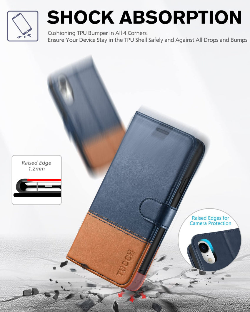 iPhone XR, Kickstand RFID Blocking Credit Card Slot PU Leather Folio Phone Cover with Wireless Charging [Shockproof TPU Shell] Compatible with iPhone XR 6.1, Black - 7DAY'S