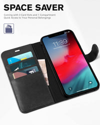 iPhone XR, Kickstand RFID Blocking Credit Card Slot PU Leather Folio Phone Cover with Wireless Charging [Shockproof TPU Shell] Compatible with iPhone XR 6.1, Black - 7DAY'S