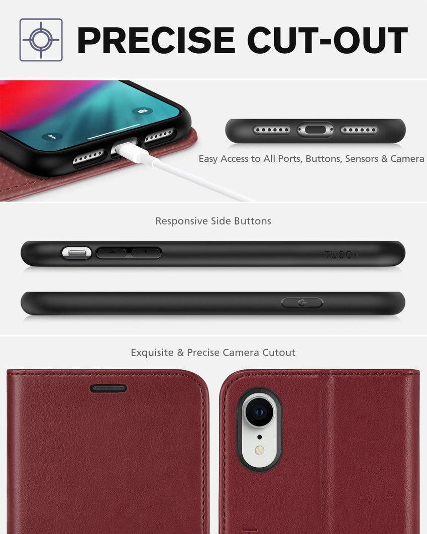 iPhone XR, Kickstand RFID Blocking Credit Card Slot PU Leather Folio Phone Cover with Wireless Charging [Shockproof TPU Shell] Compatible with iPhone XR 6.1, Black - 7DAY'S