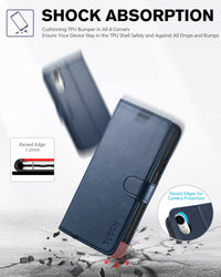 iPhone XR, Kickstand RFID Blocking Credit Card Slot PU Leather Folio Phone Cover with Wireless Charging [Shockproof TPU Shell] Compatible with iPhone XR 6.1, Black - 7DAY'S