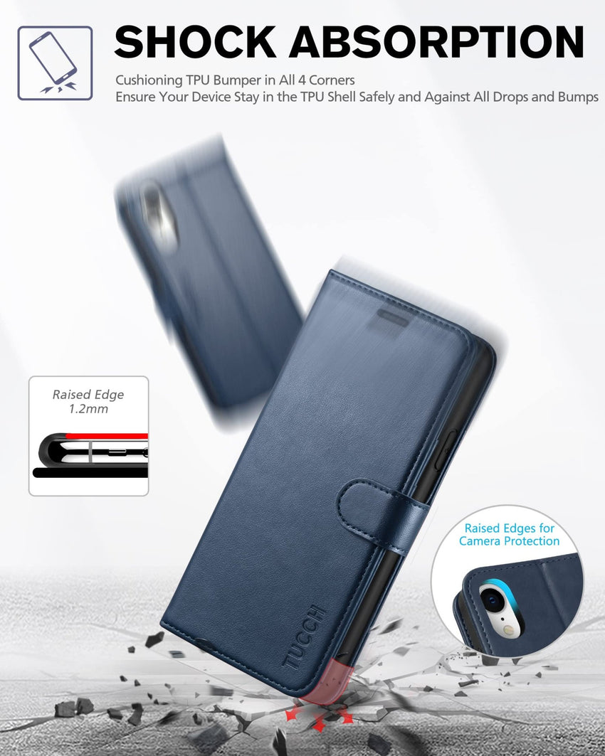 iPhone XR, Kickstand RFID Blocking Credit Card Slot PU Leather Folio Phone Cover with Wireless Charging [Shockproof TPU Shell] Compatible with iPhone XR 6.1, Black - 7DAY'S