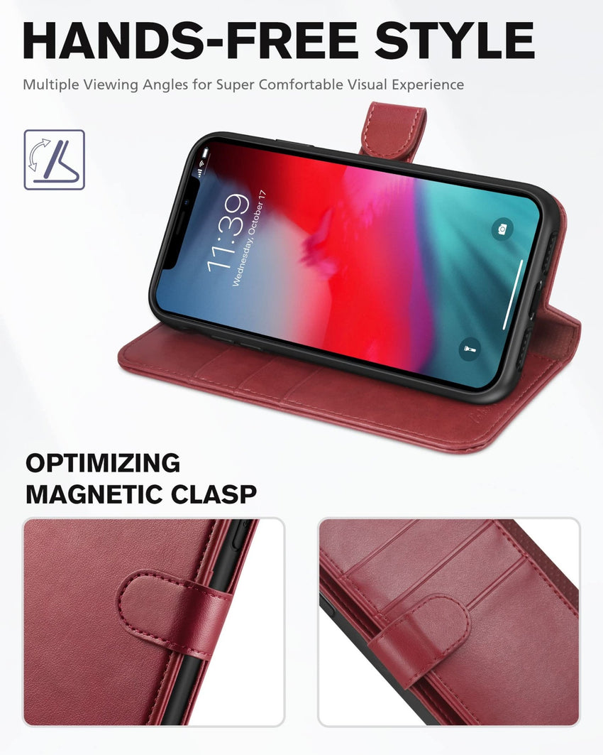 iPhone XR, Kickstand RFID Blocking Credit Card Slot PU Leather Folio Phone Cover with Wireless Charging [Shockproof TPU Shell] Compatible with iPhone XR 6.1, Black - 7DAY'S