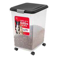IRIS USA Airtight Pet Food Storage Container with Wheels, Black, 30 lb Capacity - BPA - Free Clear Plastic Bin with Snap - Lid Seal to Keep Kibble, Pellets or Seeds Fresh for Dogs, Cats and Birds - 7DAY'S