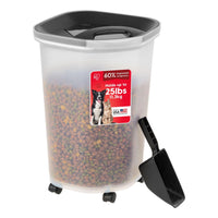 IRIS USA Airtight Pet Food Storage Container with Wheels, Black, 30 lb Capacity - BPA - Free Clear Plastic Bin with Snap - Lid Seal to Keep Kibble, Pellets or Seeds Fresh for Dogs, Cats and Birds - 7DAY'S