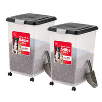 IRIS USA Airtight Pet Food Storage Container with Wheels, Black, 30 lb Capacity - BPA - Free Clear Plastic Bin with Snap - Lid Seal to Keep Kibble, Pellets or Seeds Fresh for Dogs, Cats and Birds - 7DAY'S