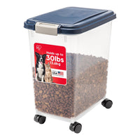 IRIS USA Airtight Pet Food Storage Container with Wheels, Black, 30 lb Capacity - BPA - Free Clear Plastic Bin with Snap - Lid Seal to Keep Kibble, Pellets or Seeds Fresh for Dogs, Cats and Birds - 7DAY'S