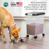 IRIS USA Airtight Pet Food Storage Container with Wheels, Black, 30 lb Capacity - BPA - Free Clear Plastic Bin with Snap - Lid Seal to Keep Kibble, Pellets or Seeds Fresh for Dogs, Cats and Birds - 7DAY'S