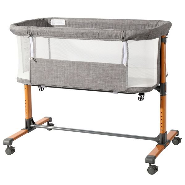 Iron pipe + plastic 150D encrypted cationic fabric gray baby cradle bed model: KT - BSW - 7DAY'S