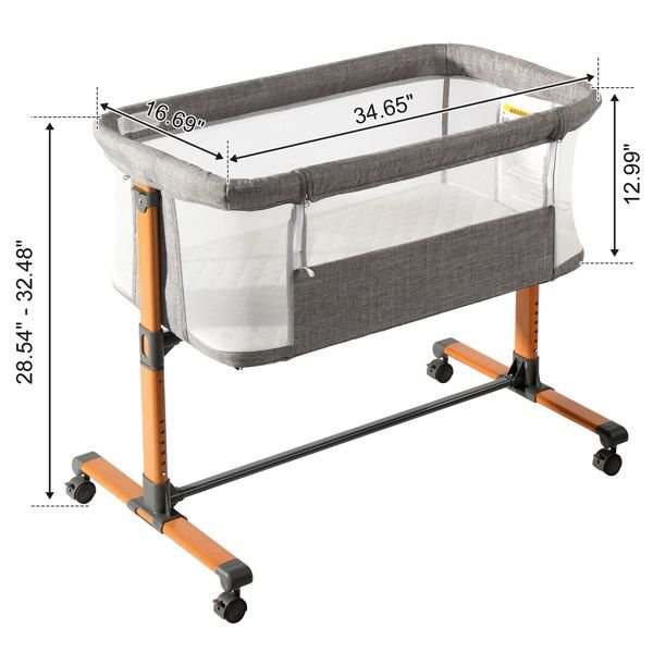 Iron pipe + plastic 150D encrypted cationic fabric gray baby cradle bed model: KT - BSW - 7DAY'S