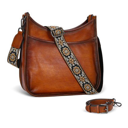 Iswee Crossbody Bags for Women Genuine Leather Purses Vintage Shoulder Handbags Travel Cross Body Bag with Boho Strap - 7DAY'S