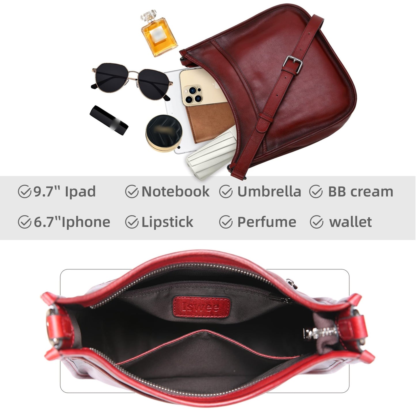 Iswee Crossbody Bags for Women Genuine Leather Purses Vintage Shoulder Handbags Travel Cross Body Bag with Boho Strap - 7DAY'S