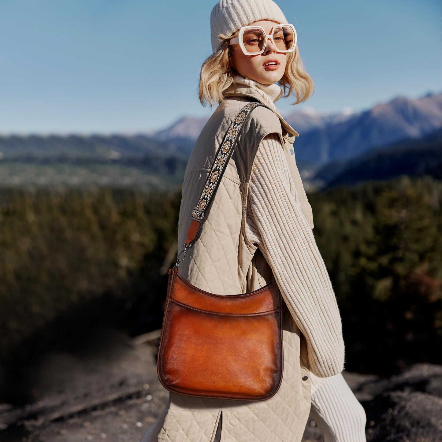 Iswee Crossbody Bags for Women Genuine Leather Purses Vintage Shoulder Handbags Travel Cross Body Bag with Boho Strap - 7DAY'S