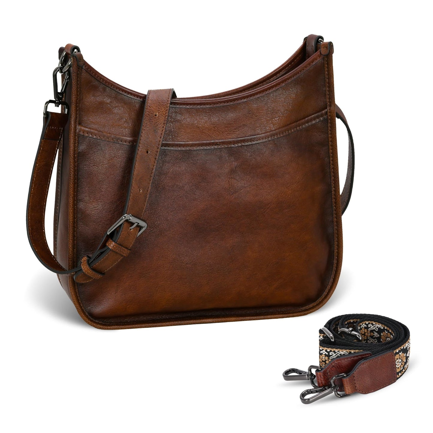 Iswee Crossbody Bags for Women Genuine Leather Purses Vintage Shoulder Handbags Travel Cross Body Bag with Boho Strap - 7DAY'S